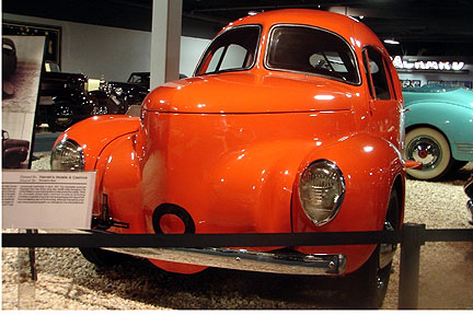 The 1937 Airomobile was a three-wheeled front-wheel drive car intended as a low-cost mass-produced people's car. Only one was built.