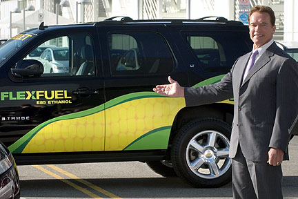 California Governor Arnold Schwarzenegger introduces this E85-capable Chevrolet Tahoe  at the 2006 Greater Los Angeles Auto Show. GM currently has more than 2 million flex-fuel vehicles on the road. 